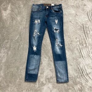 VIP Juniors Size 5/6 Distressed Stone Wash Skinny Jeans Ripped Blue Denim